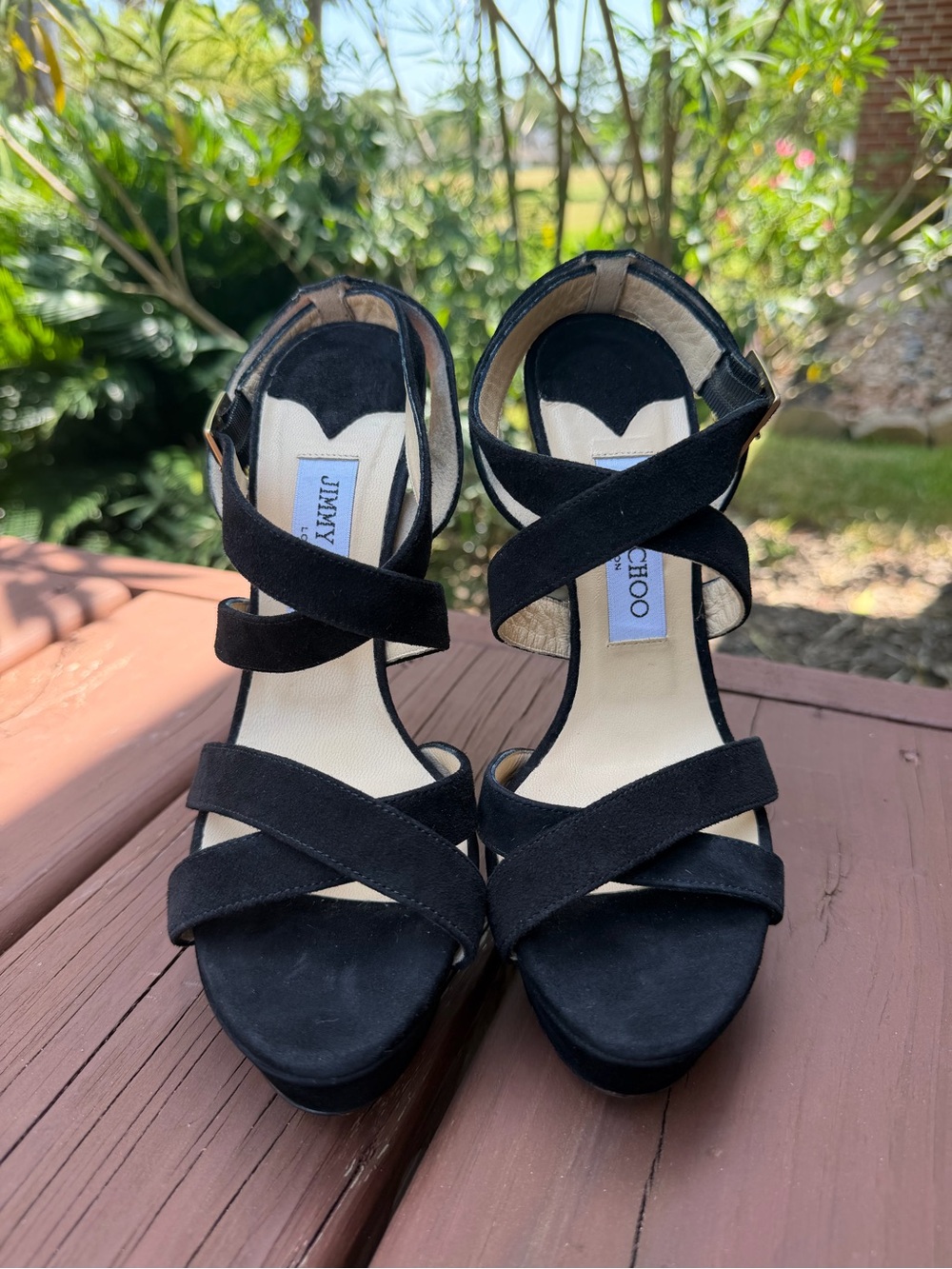 Jimmy Choo Louise Black Suede Platform Heels Size 38 US 7.5 - Picture 2 of 13